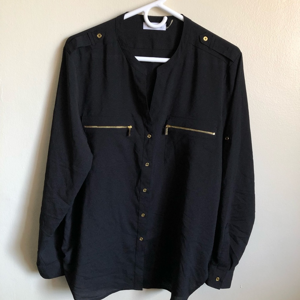 Calvin Klein Zip-Pocket Utility Blouse